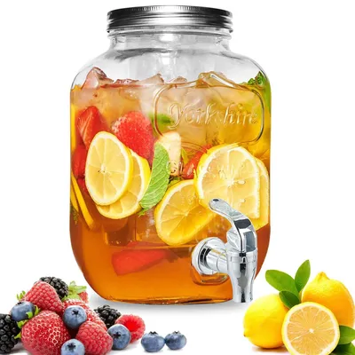 Immagine prodotto di Distributore per bevande da 4 litri - in vetro - con rubinetto - con coperchio - distributore per acqua - distributore per bevande analcoliche - resistente agli urti - distributore per succhi