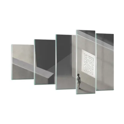 Produktbild von Bilder auf glas - 5 Teile - Labyrinth Grau Verloren - 100x60cm - Glasbilder - Wandbilder - Bilder - zum Aufhängen bereit - Wanddekoration aus Glas - Glas Bilder - Wandbild auf Glas - GEG100x60-5086