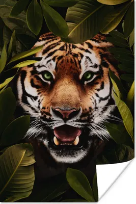 Produktbild von MuchoWow® Poster Tiger - Grün - Augen 120x180 cm - Kunstposter