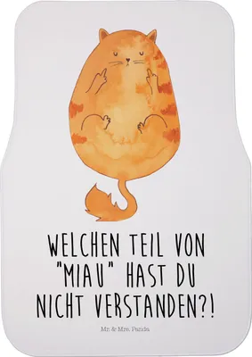 Produktbild von Mr. & Mrs. Panda Fußmatte Fürs Auto Katze Mittelfinger - Weiß - Geschenk, Automatte, Autoteppich, Cat, Mietze, Teppich, Katzen, Cats, Kater