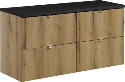 Image de Armoire De Salle De Bain Moderne 120 Cm Avec Plateau Noir Et 4 Tiroirs