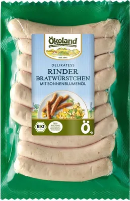 Produktbild von Ökoland Delikatess Rinder-Bratwürstchen mit Sonnenblumenöl -- 180g