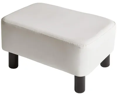 Fußhocker 42 cm, rechteckig, PU-Leder, Holzbeine, weiß