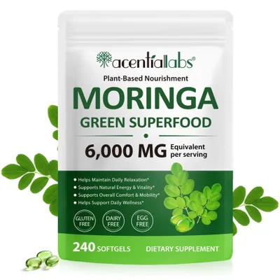 Produktbild von Moringa Blattpulver Softgels Kapseln  6000mg Hochdosiert Vegan Glutenfrei 240 Kapseln