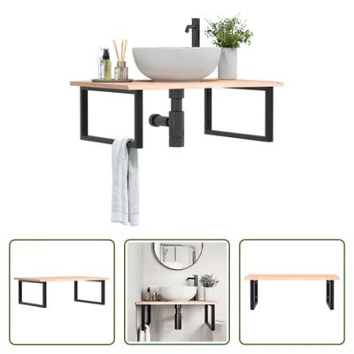 Imagen del producto de Encimera para lavabo "The Living Store" con soporte de acero y madera maciza de roble
