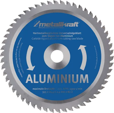 Image de Lame de scie circulaire métal aluminium D.355mm L.2,4mm Alésage HM D.25,4mm Z.80 METALLKRAFT