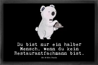 Produktbild von Mr. & Mrs. Panda fußmatte Restaurantfachmann Herz 50 x 75 cm - Schwarz - Geschenk, Schmutzmatte, Sauberlaufmatte, Schuhabstreifer, Schmutzfangmatte, Gummimatte