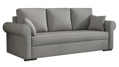 A studio shot of a gray sofa.