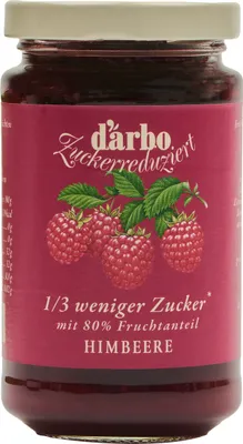Produktbild von Food-United FRUCHTAUFSTRICH zuckerreduziert von DARBO Himbeere 250g Glas fruchtiger raspberry fruit spread mit 1/3 weniger Zucker perfekt für Himberkuchen Brot und Brötchen Frühstück Porridge Quark Pudding Eiscreme Torten Füllungen Gebäck