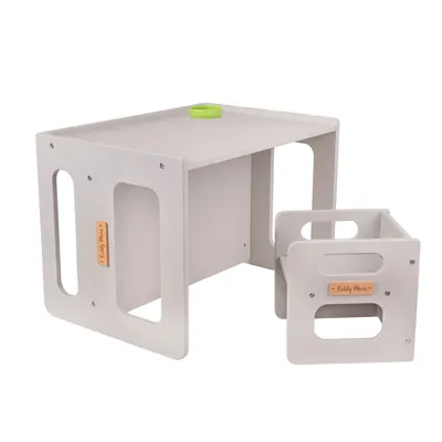 Image de KiddyMoon table et chaise pour enfants, bureau multifonctionnel, ensemble de sièges en bois jouets pour bébés meubles pour enfants table ensemble de meubles en bois chaise banc en bois, gris