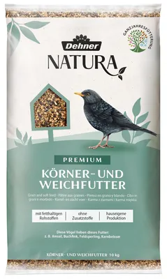 Produktbild von Dehner Natura Premium Wildvogelfutter, Körnerfutter / Weichfutter, Ganzjahresfutter proteinreich / energiereich, hochwertiges Vogelfutter für Wildvögel, 10 kg