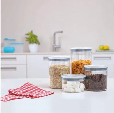 Immagine prodotto di Contenitore da cucina in vetro trasparente da 2 litri, senza BPA, grigio, 12,5 x 12,5 x 22 cm