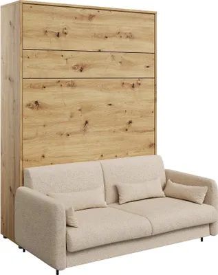 Produktbild von Furniture24 Schrankbett mit sofa Bed Concept 140x200 cm Lenart Bett im Schrank Klapbett Artisan EIche/Beige