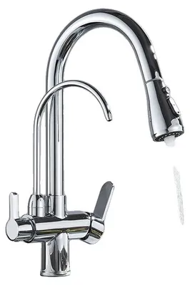 Obrázek produktu pro Kuchyňská baterie, dvojitá rukojeť, vytahovací výtoková trubice, chrom