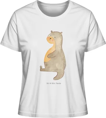 Produktbild von Mr. & Mrs. Panda Oberteil Damen Otter Bauch Größe M - Weiß - Geschenk, T-Shirt, Essen. Foodlover, Seeotter See, Satt, voll Gefuttert, Sportmuffel, Kurzarmshirt, Basic