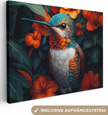 Obrázok produktu pre Obrazy na plátne 80x60 cm - Zvieratá, kvety - Kolibrík, Obrazy Obývacia izba Moderné, nástenné dekorácie