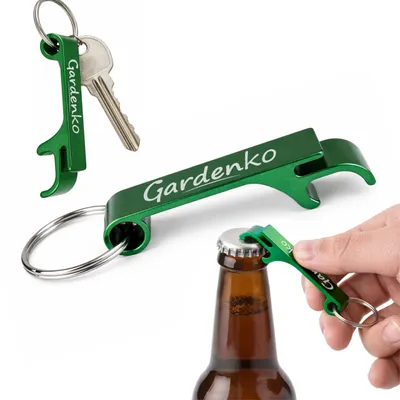 Produktbild von Gardenko 3in1 Schlüsselanhänger Flaschenöffner Dosenöffner aus Metall Aluminium 6,3 cm grün