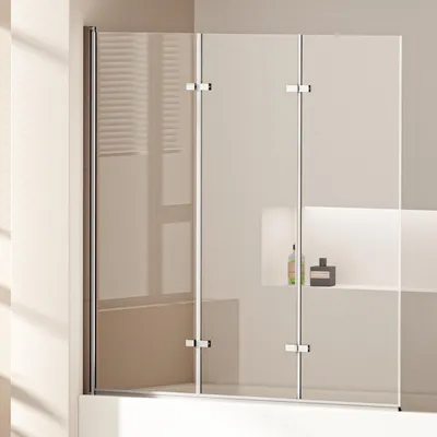 Produktbild von EMKE Duschabtrennungen 130x140cm, 3-teilige faltbare Badewannen-Duschwand mit NANO Easy-Clean-Beschichtung, Faltwand, 6 mm Sicherheitsglas