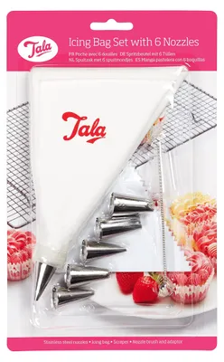 Produktbild von Tala Spritzbeutel Set 9 Teilig mit 6 Edelstahltüllen Adapter Schaber und Reinigu