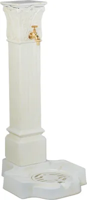Produktbild von Relaxdays Standbrunnen antik, mit Wasserhahn & Becken, HxBxT: 93 x 47 x 38 cm, Wasserzapfsäule Garten, Terrasse, weiß