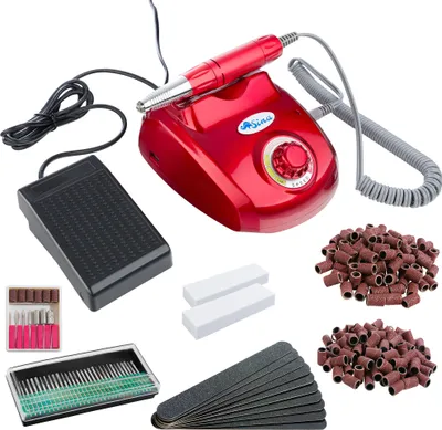 Produktbild von Sina Elektrische Nagelfeile mit Fußpedal, inkl. 6 tlg.-Bit-und Mandrel-Set + 30 Diamantfräser, 206 Schleifhülsen, 2 Feilblöcke + 10 Nagelfeilen, 20.000 U/min