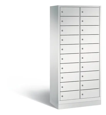 Produktbild von Laptopschrank, BxTxH 810x500x1800 mm, 20 Fächer, mit Sockel, RAL 7035 lichtgrau