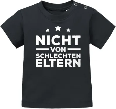 Produktbild von Baby Kurzarm T-Shirt Nicht von schlechten Eltern Babyshirt Jungen Mädchen Shirt Moonworks® schwarz 92/98 (16-24-Monate)