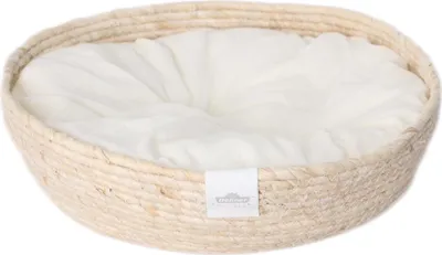 Produktbild von Dehner Premium Lovely Kuschelbett Guter Schlaf, Ø 45 cm, Höhe 13 cm, Naturmaterial/Plüsch, weiß/beige