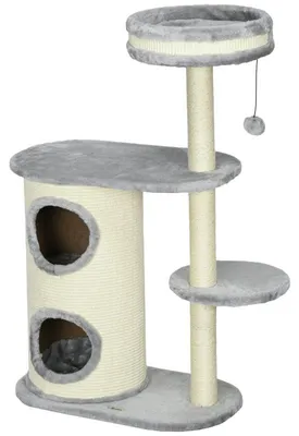 Image de Arbre à chat en sisal, avec plateformes de repos et panier pour chat | Couleur : Gris | Dimensions : 35 x 59 x 100 cm