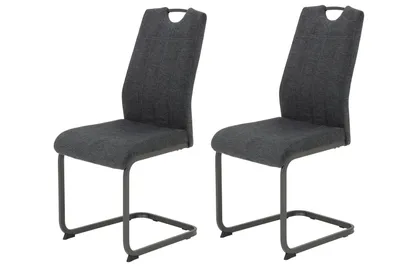 Produktbild von Hela Tische, 2er Set Esszimmerstuhl Freischwinger Britta - Webstoff Anthrazit - Vierkant Metallgestell pulverbeschichtet - Lehnengriff,140kg belastbar