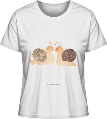 Produktbild von Mr. & Mrs. Panda Oberteil Damen Schnecken Liebe Größe L - Weiß - Geschenk, Basic T-Shirt, glücklich, Freundin, Verliebt, Pärchen, Shirt Mit Spruch, Zufrieden, Paar