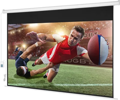 A projection screen displaying a rugby match.