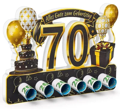 Productafbeelding van Houten schild, verjaardagsdecoratie voor de 70e verjaardag, dubbelzijdig full-color print, cadeau voor vrienden, familie, grootouders, jubileum, feest, 20x15 cm