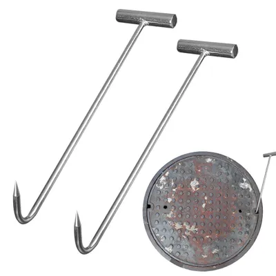 Image de Ouvre-couvercles de canalisation en forme de "T" - 30 cm - Ouvre-couvercles de puits en acier inoxydable - Lot de 2 - Argenté