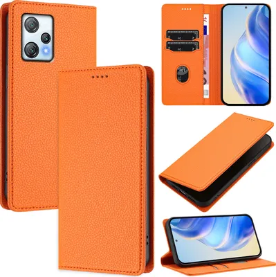 Immagine prodotto di Custodia in pelle per Blackview A53, pelle Litschi, custodia a portafoglio con slot per carte e supporto Arancione