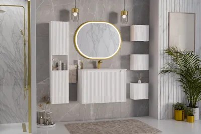 Image de COMAD | Ensemble de meubles de salle de bains, meuble sous lavabo + armoire suspendue + étagères, NOVA WHITE