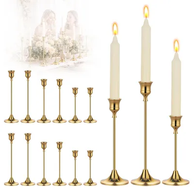 12er Set goldene Vintage Kerzenhalter für Stabkerzen