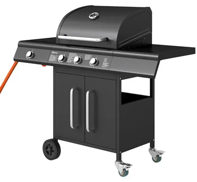 Produktbild von Outsunny Gasgrill 12,2 KW 3+1 Brenner BBQ Grillwagen aus Edelstahl inkl Rolle