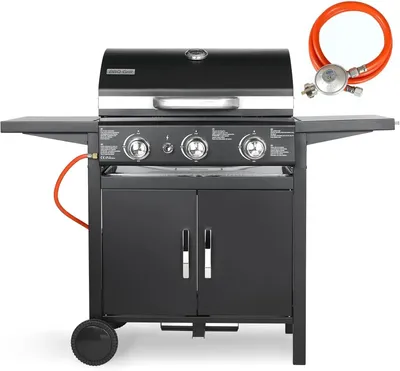 Image de Barbecue à gaz à 3 brûleurs - Cuisine extérieure - Grill - Barbecue - BBQ - Trois brûleurs - Grilles en fonte