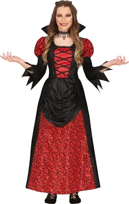 Produktbild von Vampir Halloween Gräfin Kostüm Edler Auftritt Dunkler Adel Dracula Graf Grusel Nacht, Größe: 14 - 16 Jahre Farbe: Rot