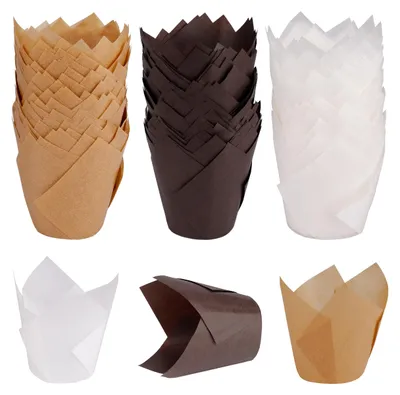 Tulpen-Backpapierförmchen für Cupcakes, 150 Stück, 3 Farben