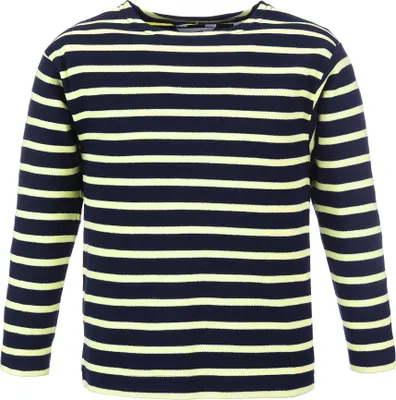 Produktbild von modAS Bretonisches Shirt für Kinder - Longsleeve Pullover Langarm Shirt mit Streifen Mädchen Jungen aus Baumwolle in Blau/Citrus Größe 92