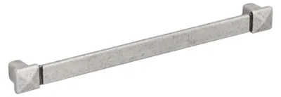 Imagen del producto de Tirador para muebles de zamak. Distancia entre agujeros: 192 mm. Acabado: plata envejecida brillante. Juego de 6 unidades