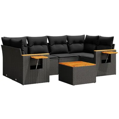 Produktbild von vidaXL 7-tlg. Garten-Sofagarnitur mit Kissen Schwarz Poly Rattan