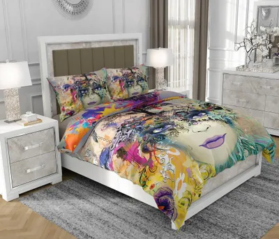 Produktbild von Bettwäsche 200x220 cm + 2x70x80 cm, 3-teilig, 100% Baumwolle, Satin, Reißverschluss, abstrakt, Bunt - SOVIO | So.0012