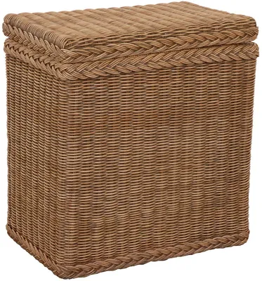 Produktbild von KRINES HOME Wäschekorb / Wäschebox mit Deckel und Inlett aus echtem Rattan, Wäschetruhe (Vintage Braun, Klein)