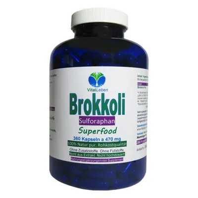 Produktbild von Brokkoli Broccoli 360 Kapseln - Sulforaphan & Indol-3-Carbinol - Antioxidantien & Vitamine C E K, B-Komplex + Calcium Magnesium Eisen Selen Kalium