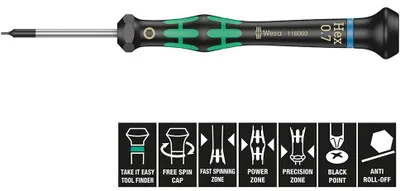 Immagine prodotto di Wera 2054 Electrical &amp; precision engineering Allen wrench Spanner size (metric): 0.7 mm Blade length: 40 mm
