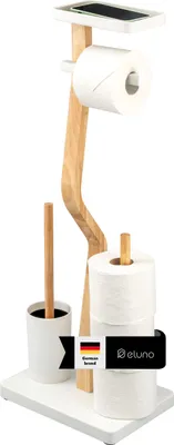 Immagine prodotto di eluno set da toilette in piedi 4in1, scopino, portarotolo, mensola in legno  e metallo bianco