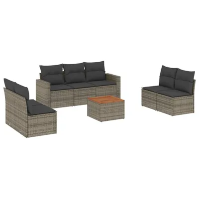 Produktbild von vidaXL 8-tlg. Garten-Sofagarnitur mit Kissen Grau Poly Rattan